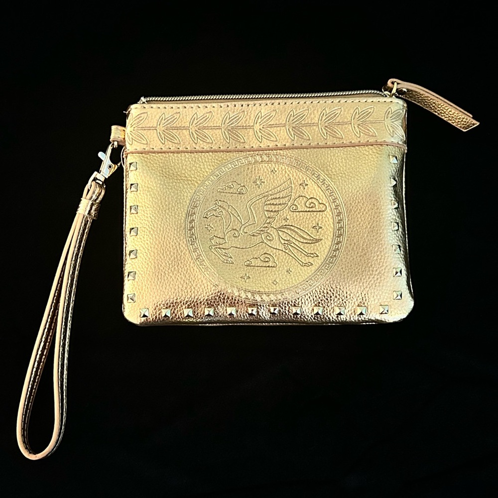 Disney Pegasus Hercules 25th Anniversary Gold Color Wristlet Small Bag 6” X 5”